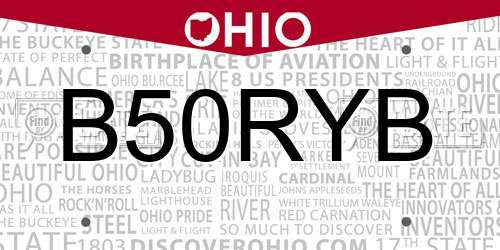 B50RYB Ohio License Plate