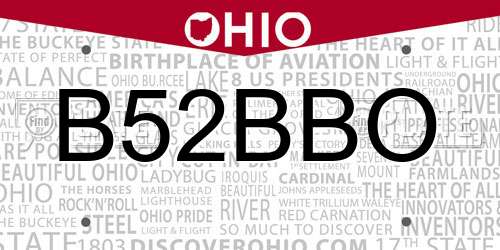 B52BBO Ohio License Plate