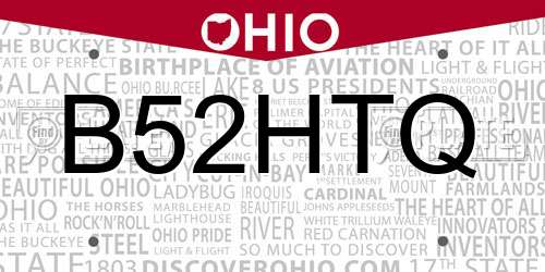 B52HTQ Ohio License Plate