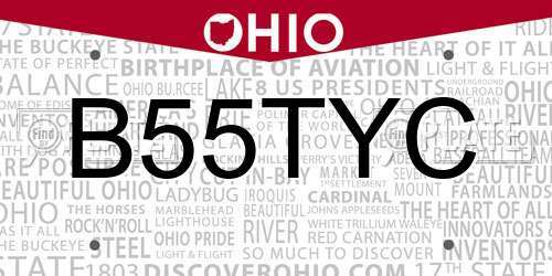 B55TYC Ohio License Plate