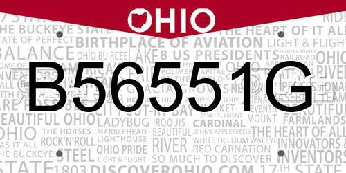 B56551G Ohio License Plate