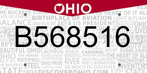 B568516 Ohio License Plate