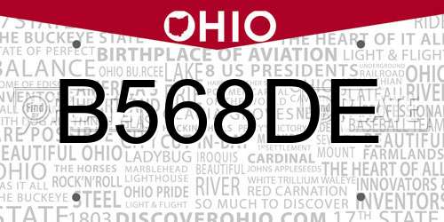 B568DE Ohio License Plate
