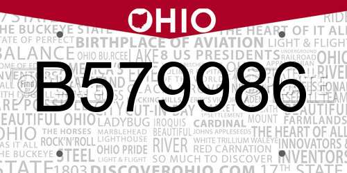 B579986 Ohio License Plate