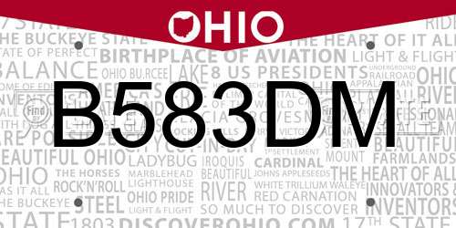 B583DM Ohio License Plate