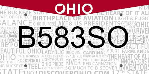B583SO Ohio License Plate