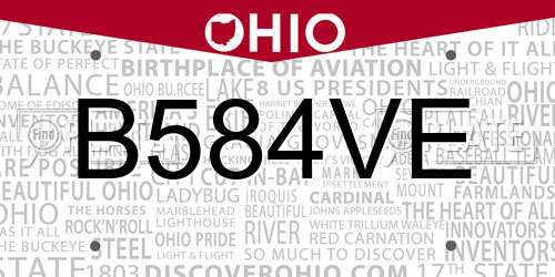 B584VE Ohio License Plate
