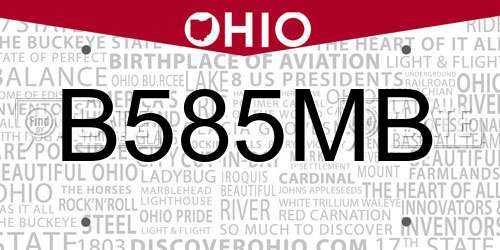 B585MB Ohio License Plate