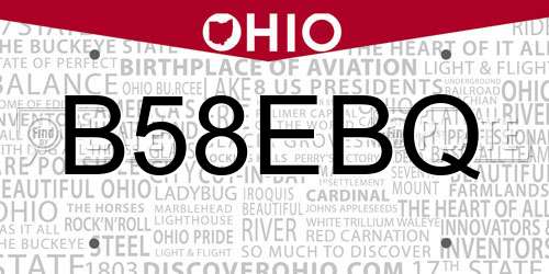 B58EBQ Ohio License Plate