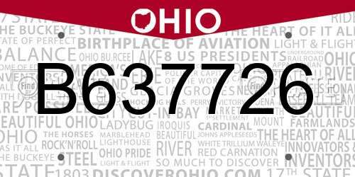 B637726 Ohio License Plate