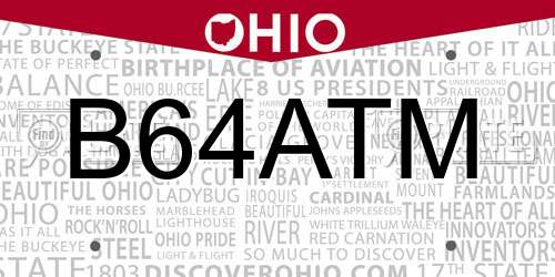 B64ATM Ohio License Plate