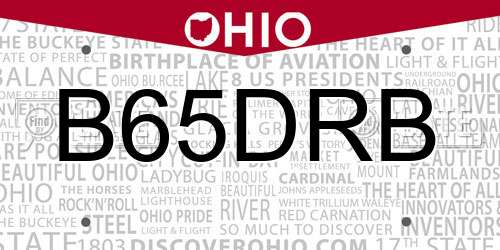 B65DRB Ohio License Plate