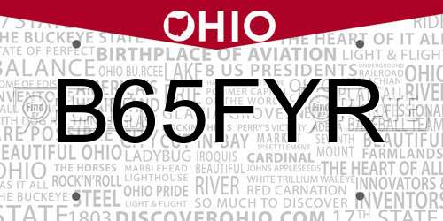 B65FYR Ohio License Plate