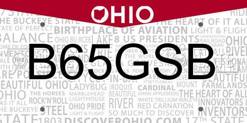 B65GSB Ohio License Plate