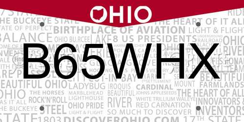 B65WHX Ohio License Plate