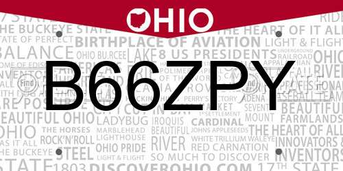 B66ZPY Ohio License Plate