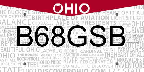 B68GSB Ohio License Plate
