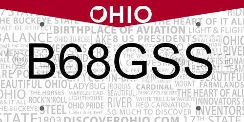 B68GSS Ohio License Plate