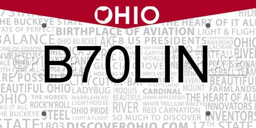 B70LIN Ohio License Plate