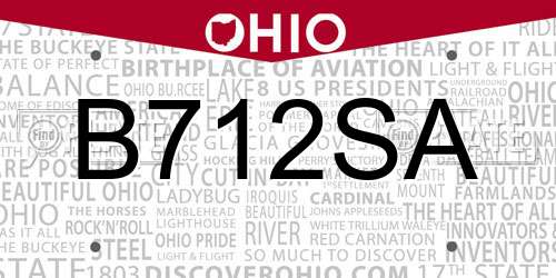B712SA Ohio License Plate