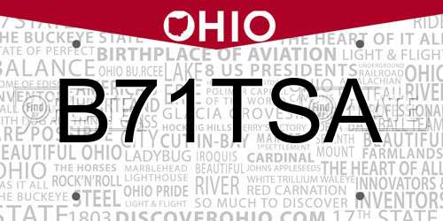 B71TSA Ohio License Plate
