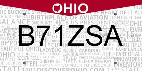 B71ZSA Ohio License Plate
