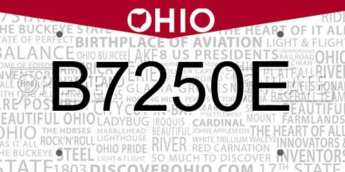 B7250E Ohio License Plate
