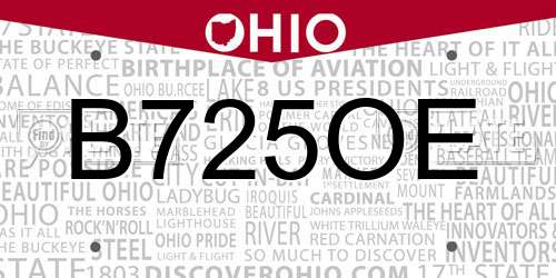B725OE Ohio License Plate