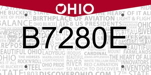 B7280E Ohio License Plate