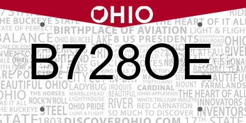 B728OE Ohio License Plate
