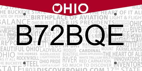 B72BQE Ohio License Plate