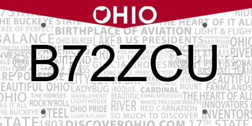 B72ZCU Ohio License Plate