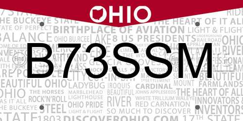 B73SSM Ohio License Plate