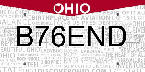 B76END Ohio License Plate