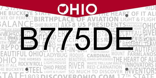 B775DE Ohio License Plate