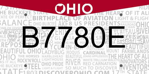 B7780E Ohio License Plate