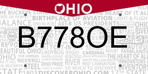 B778OE Ohio License Plate