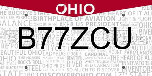 B77ZCU Ohio License Plate