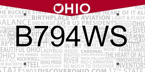 B794WS Ohio License Plate