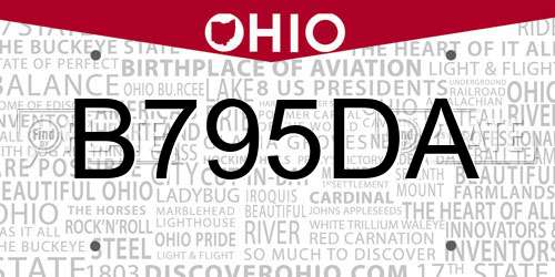 B795DA Ohio License Plate
