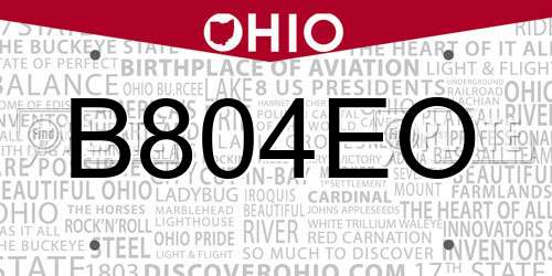 B804EO Ohio License Plate