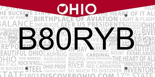 B80RYB Ohio License Plate