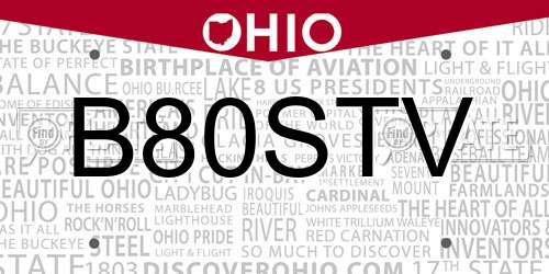 B80STV Ohio License Plate