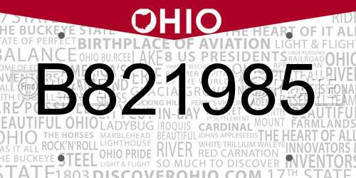 B821985 Ohio License Plate