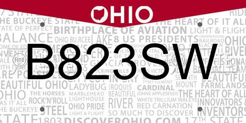 B823SW Ohio License Plate