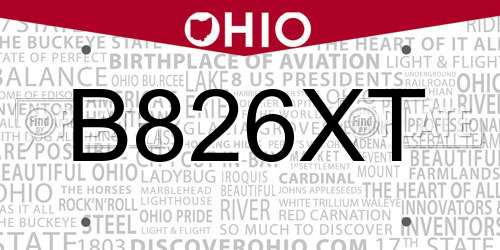 B826XT Ohio License Plate