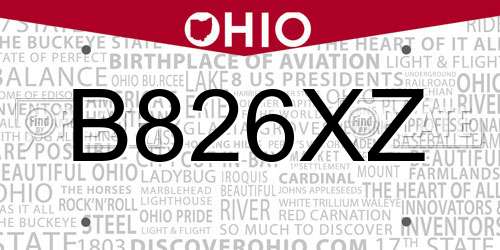 B826XZ Ohio License Plate