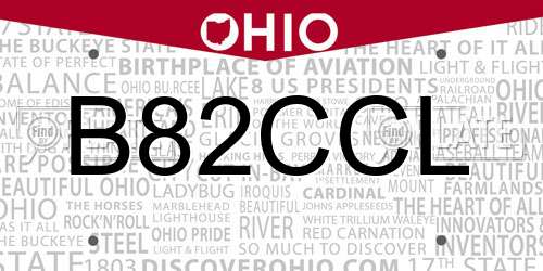 B82CCL Ohio License Plate
