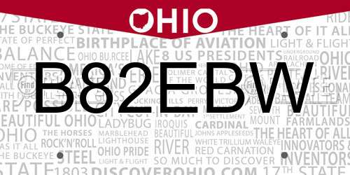 B82EBW Ohio License Plate