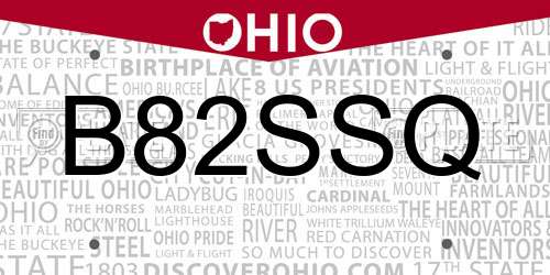 B82SSQ Ohio License Plate